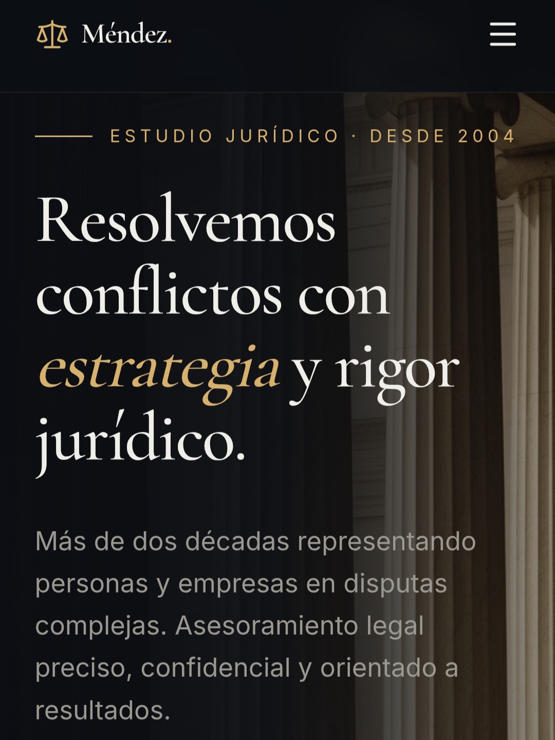 Landing page del estudio jurídico Méndez